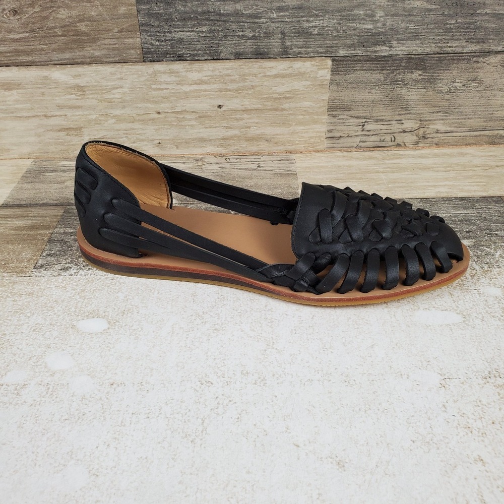 Nisolo Huarache Womens Sandals Sz 7 Comfort Black Leather Slip On Closed Toe
